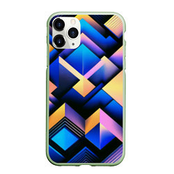 Чехол iPhone 11 Pro матовый Неоновые абстрактные горы, цвет: 3D-салатовый
