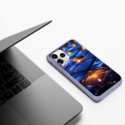 Чехол iPhone 11 Pro матовый Синие плиты с золотым свечением, цвет: 3D-светло-сиреневый — фото 2