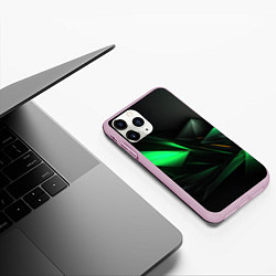 Чехол iPhone 11 Pro матовый Зеленая геометрическая абстракция, цвет: 3D-розовый — фото 2