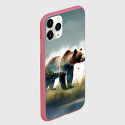 Чехол iPhone 11 Pro матовый Минималистичный пейзаж с медведем акварель, цвет: 3D-малиновый — фото 2