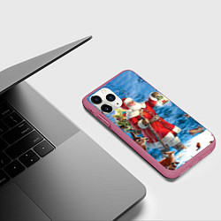 Чехол iPhone 11 Pro матовый Дед Мороз в лесу с животными, цвет: 3D-малиновый — фото 2