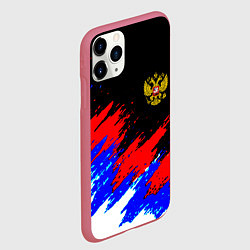Чехол iPhone 11 Pro матовый Россия триколор герб краски, цвет: 3D-малиновый — фото 2