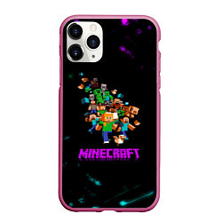 Чехол iPhone 11 Pro матовый Minecraft neon краски, цвет: 3D-малиновый