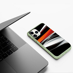 Чехол iPhone 11 Pro матовый Оранжевая и металлическая абстракция, цвет: 3D-салатовый — фото 2