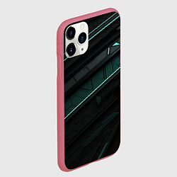Чехол iPhone 11 Pro матовый Черные объемные полосы с бирюзовой абстракцией, цвет: 3D-малиновый — фото 2
