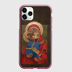 Чехол iPhone 11 Pro матовый Икона котоматери, цвет: 3D-малиновый
