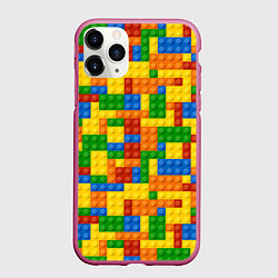Чехол iPhone 11 Pro матовый Лего - разноцветная стена, цвет: 3D-малиновый