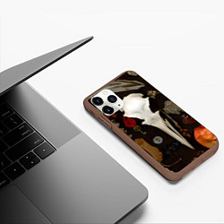 Чехол iPhone 11 Pro матовый Череп и физалис over, цвет: 3D-коричневый — фото 2