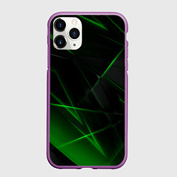 Чехол iPhone 11 Pro матовый Зелёные узоры текстура, цвет: 3D-фиолетовый