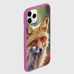 Чехол iPhone 11 Pro матовый Портрет лисы с осенними листьями, цвет: 3D-фиолетовый — фото 2