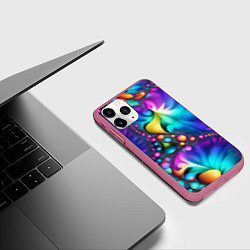 Чехол iPhone 11 Pro матовый Розово синий фрактал, цвет: 3D-малиновый — фото 2