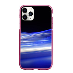 Чехол iPhone 11 Pro матовый Синие волны на черном, цвет: 3D-малиновый