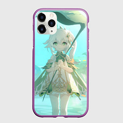 Чехол iPhone 11 Pro матовый Genshin Impact Нахида, цвет: 3D-фиолетовый