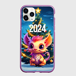 Чехол iPhone 11 Pro матовый Малыш в обличии дракона для зимы 2024, цвет: 3D-фиолетовый