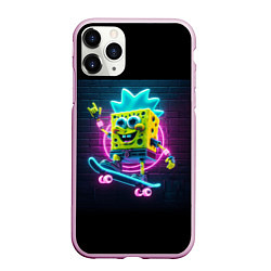 Чехол iPhone 11 Pro матовый Sponge Bob on a skateboard, цвет: 3D-розовый