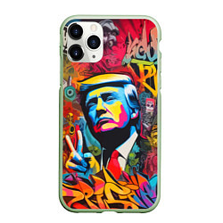 Чехол iPhone 11 Pro матовый Дональд Трамп - граффити - нейросеть, цвет: 3D-салатовый