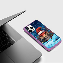 Чехол iPhone 11 Pro матовый Новогодний дракон 2024 зимний пейзаж, цвет: 3D-фиолетовый — фото 2