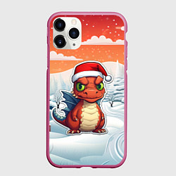 Чехол iPhone 11 Pro матовый Маленький новогодний милый дракоша 2024, цвет: 3D-малиновый