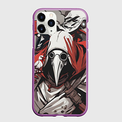 Чехол iPhone 11 Pro матовый Чумные доктора и птица, цвет: 3D-фиолетовый