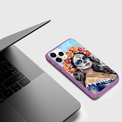 Чехол iPhone 11 Pro матовый Катрина калавера санта муерте, цвет: 3D-фиолетовый — фото 2