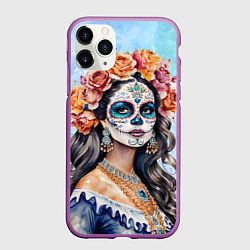Чехол iPhone 11 Pro матовый Катрина калавера санта муерте, цвет: 3D-фиолетовый