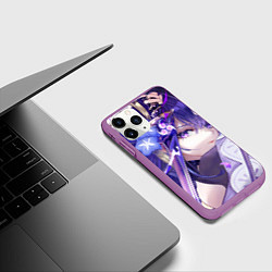 Чехол iPhone 11 Pro матовый Genshin Impact Райден, цвет: 3D-фиолетовый — фото 2