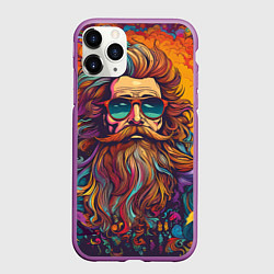 Чехол iPhone 11 Pro матовый Стильный хиппи в очках, цвет: 3D-фиолетовый