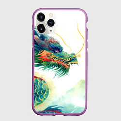 Чехол iPhone 11 Pro матовый Japanese dragon - watercolor art, цвет: 3D-фиолетовый