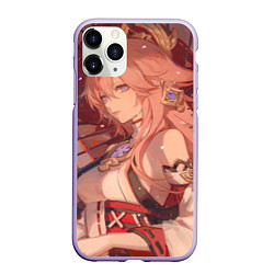 Чехол iPhone 11 Pro матовый Genshin Impact Яэ Miko, цвет: 3D-светло-сиреневый