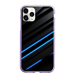 Чехол iPhone 11 Pro матовый Синие неоновые линии на черном