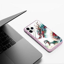 Чехол iPhone 11 Pro матовый Акварельный японский дракон, цвет: 3D-розовый — фото 2