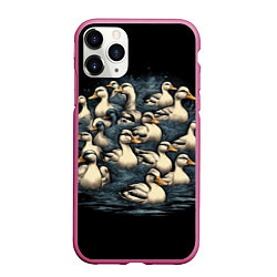 Чехол iPhone 11 Pro матовый Утки в пруду, цвет: 3D-малиновый