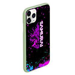 Чехол iPhone 11 Pro матовый Неоновый самурай киберпанк, цвет: 3D-салатовый — фото 2
