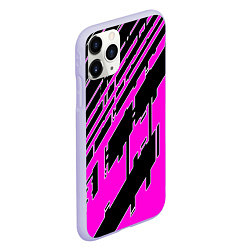 Чехол iPhone 11 Pro матовый Розовые линии на чёрном фоне, цвет: 3D-светло-сиреневый — фото 2