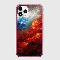 Чехол iPhone 11 Pro матовый Абстрактный белый синий красный дым, цвет: 3D-малиновый