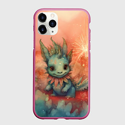 Чехол iPhone 11 Pro матовый Праздничный дракон с искрами, цвет: 3D-малиновый