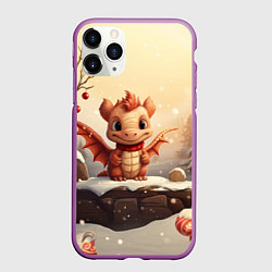 Чехол iPhone 11 Pro матовый Новогодний дракон 2024 символ года, цвет: 3D-фиолетовый