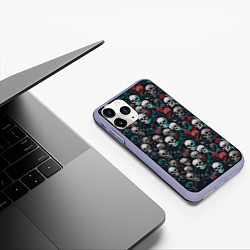 Чехол iPhone 11 Pro матовый Красные цветы и черепа, цвет: 3D-светло-сиреневый — фото 2