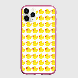 Чехол iPhone 11 Pro матовый Семейка желтых резиновых уточек, цвет: 3D-малиновый