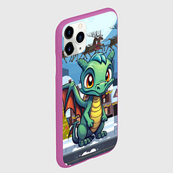Чехол iPhone 11 Pro матовый Зеленый милый дракоша, цвет: 3D-фиолетовый — фото 2