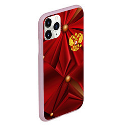 Чехол iPhone 11 Pro матовый Золотой герб России на красной абстракции, цвет: 3D-розовый — фото 2