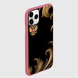 Чехол iPhone 11 Pro матовый Герб России и золотистый узор, цвет: 3D-малиновый — фото 2