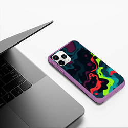 Чехол iPhone 11 Pro матовый Яркий кислотный абстрактный камуфляж, цвет: 3D-фиолетовый — фото 2