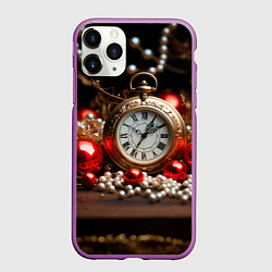 Чехол iPhone 11 Pro матовый Новогодние часы, цвет: 3D-фиолетовый