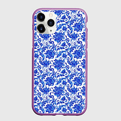 Чехол iPhone 11 Pro матовый Гжель классика, цвет: 3D-фиолетовый