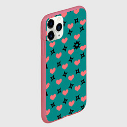 Чехол iPhone 11 Pro матовый Бирюза и розовый: сердца и сюрикены, цвет: 3D-малиновый — фото 2