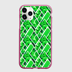 Чехол iPhone 11 Pro матовый Зелёные треугольники и белые полосы, цвет: 3D-малиновый