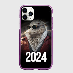 Чехол iPhone 11 Pro матовый 2024 реалистичный дракон, цвет: 3D-фиолетовый
