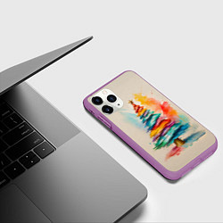 Чехол iPhone 11 Pro матовый Новогодняя ель акварелью на холсте, цвет: 3D-фиолетовый — фото 2