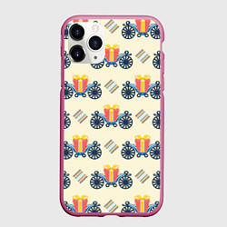 Чехол iPhone 11 Pro матовый Подарок на карете и ромб, цвет: 3D-малиновый